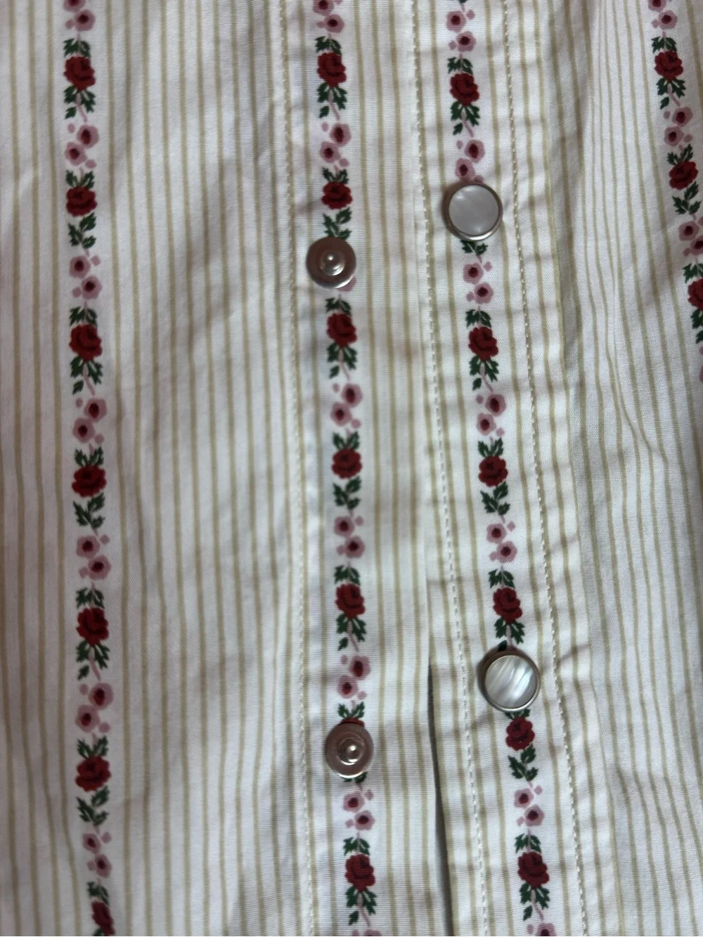 Levi Vintage-Inspired Cream Pearl Snap Western Shirt with Red Floral Stripe